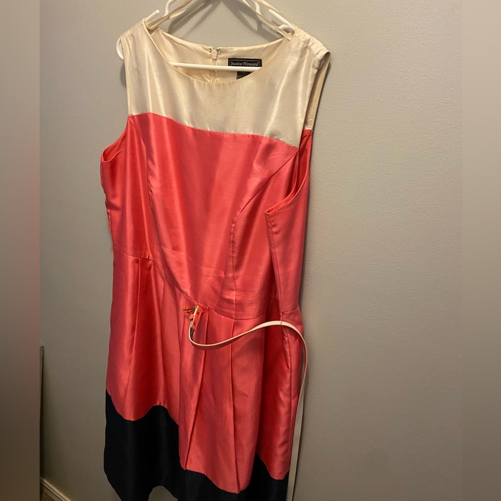 Jessica Howard color block white, pink and navy A-Line dress
